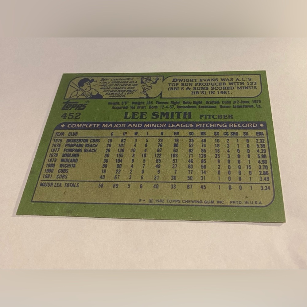 Lee Smith RC Rookie 1982 Topps Baseball Card Vintage Collectible *Must Have - Picture 2 of 3